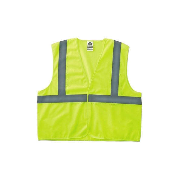 GloWear® Safety Vest, 8205HL, Mesh, Class 2, Type R, 2 in Reflective Tape, Hook and Loop, Small/Medium, Lime