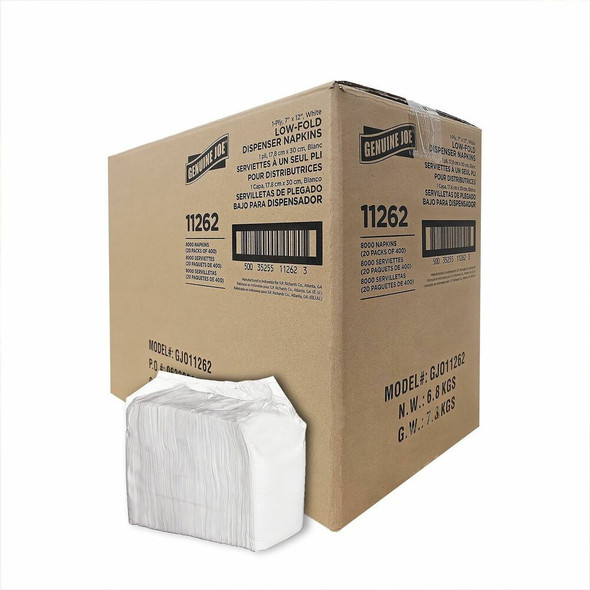 Genuine Joe Low-Fold Dispenser Napkins - Low-fold - White - 1 Carton