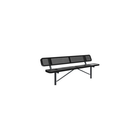 Global Industrial 8' Outdoor Steel Bench w/ Backrest Perforated Metal In Ground