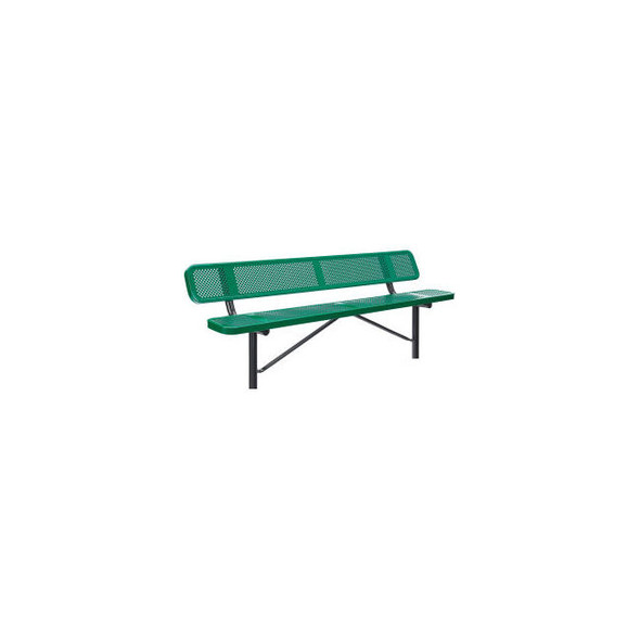 Global Industrial 8' Outdoor Steel Bench w/ Backrest Perforated Metal In Ground