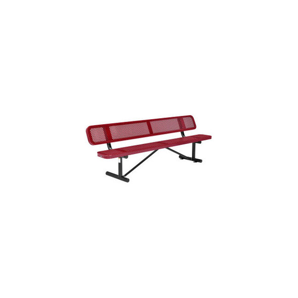 Global Industrial 8' Outdoor Steel Picnic Bench w/ Backrest Perforated Metal Red