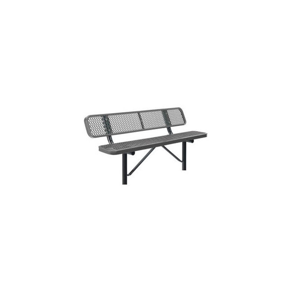 Global Industrial 6' Outdoor Steel Bench w/ Backrest Expanded Metal In Ground Mo