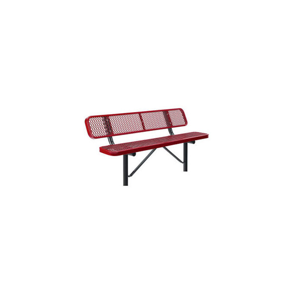 Global Industrial 6' Outdoor Steel Bench w/ Backrest Expanded Metal In Ground Mo