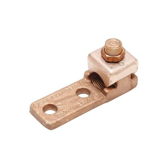 Mechanical Lug, 4/0 AWG Max, 1 Conductor, 2 Hole, 1/2 in Stud, Copper