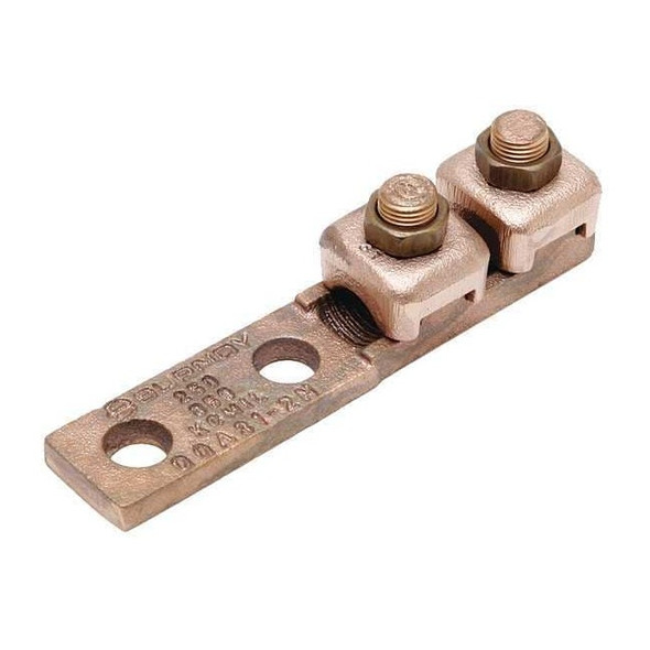 Mechanical Lug, 1 AWG Max, 1 Conductor, 2 Hole, 5/16 in Stud, Copper