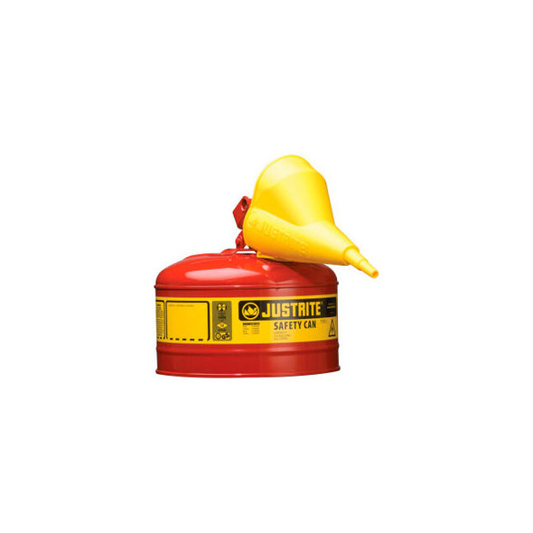 Justrite Safety Can Type I-2-1/2 Gallon Galvanized Steel with Funnel Red 7125110