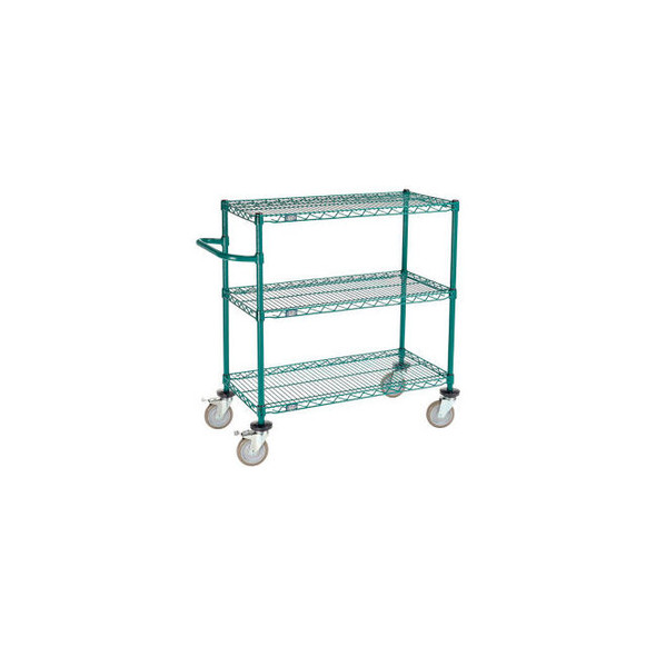 Nexel 3 Shelf Push Cart Poly-Green36""W x 18""D x 40""H Poly Casters4 Swivel 2 B