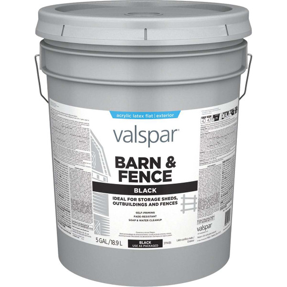 Valspar Barn & Fence Latex Flat Paint, Black, 5 Gal. 009.3711436.008