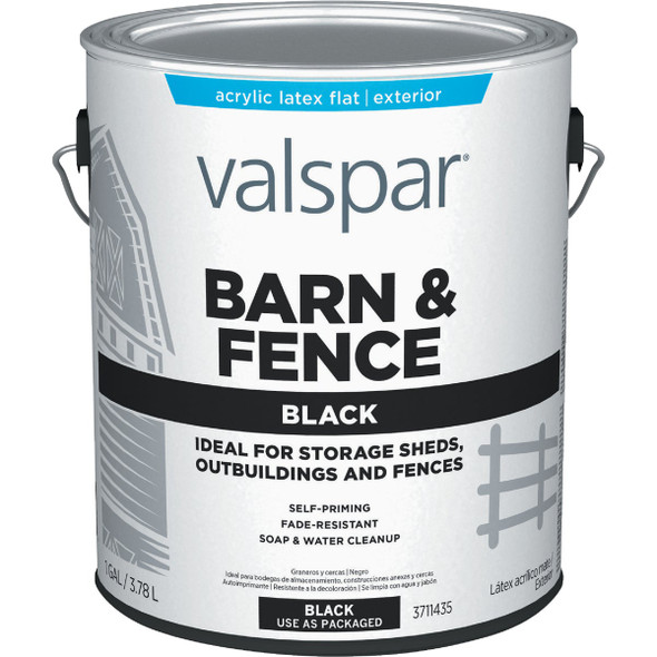 Valspar Barn & Fence Latex Flat Paint, Black, 1 Gal. 009.3711435.007