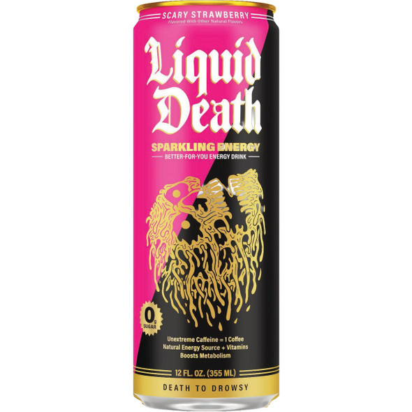 Liquid Death 12 Oz. Scary Strawberry Sparkling Energy Drink 1200947 Pack of 12