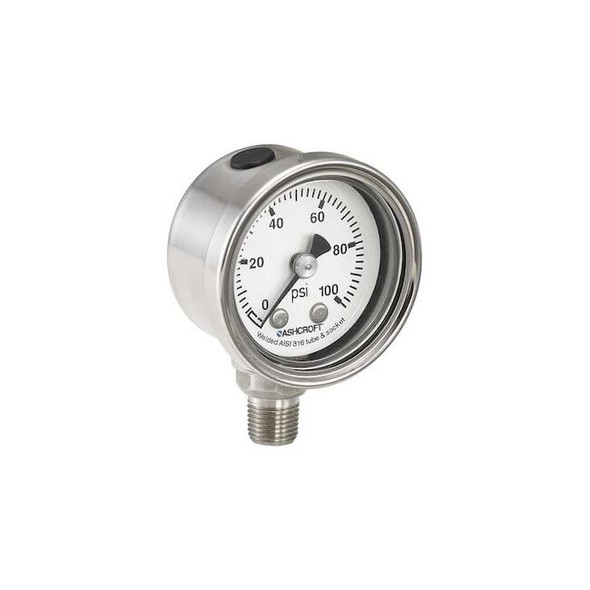 Pressure Gauge, 0 to 160 psi, 1 1/2 in Dial, 1/8 in NPT, Bottom Location