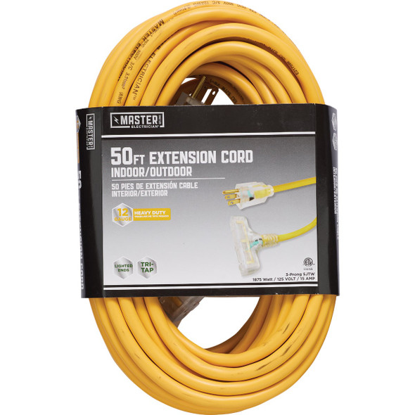 Master Electrician 50 Ft. 3-Outlet 12/3 SJTW Yellow Extension Cord 04188-ME