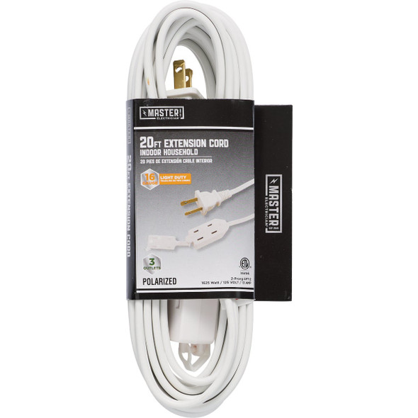 Master Electrician 20 Ft. 16/2 SPT-2 White Vinyl Cube Tap Extension Cord