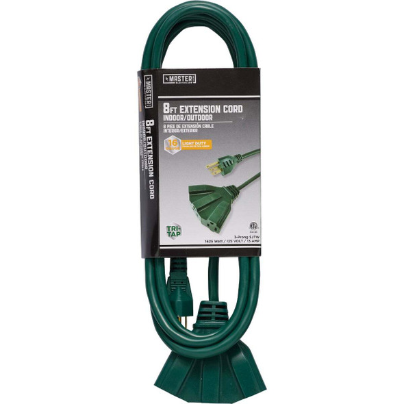 Master Electrician 8 Ft. 16/3 SJTW Green Triple Tap Outdoor Extension Cord