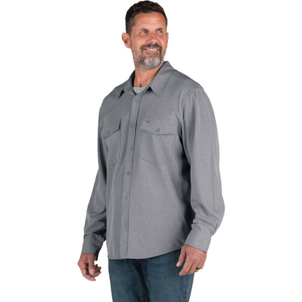 Berne Flex Large Black Heathered Long Sleeve UPF Button Down Shirt SH34BKHR440