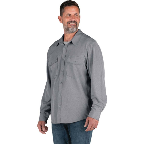 Berne Flex 2XL Black Heathered Long Sleeve UPF Button Down Shirt SH34BKHR520