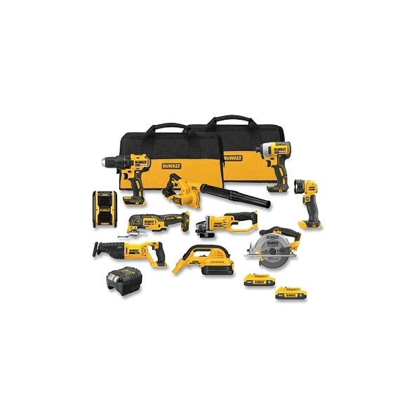 Cordless Combination Tool Kit, 10-Tool, 20V MAX*, Incl 6 Tools/Vacuum/Work Light/Speaker/Batteries/Charger/Bags