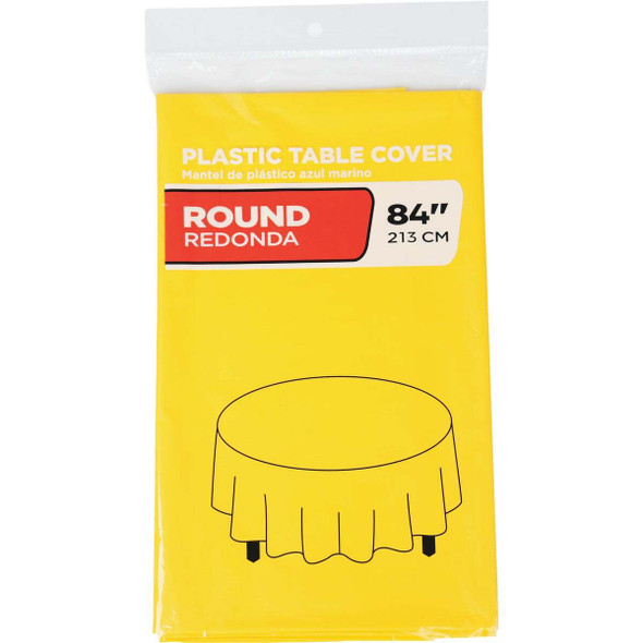 84 In. Yellow Round Plastic Table Cover WM00980617