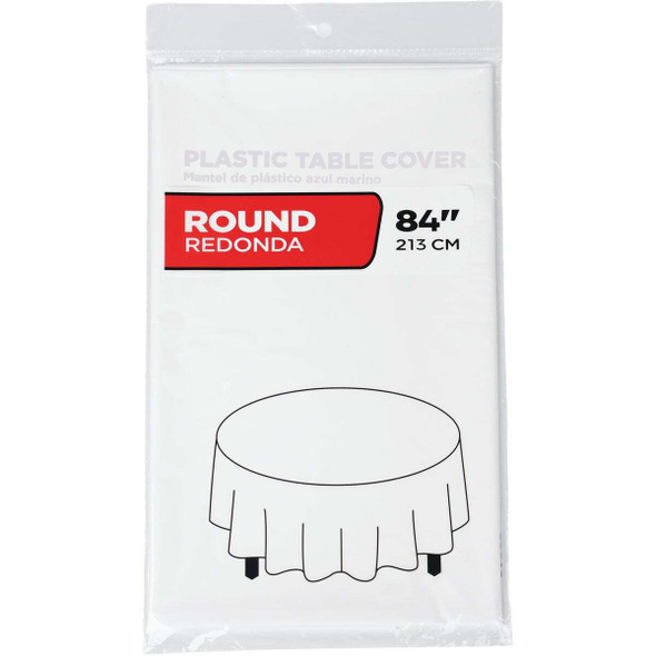 84 In. White Round Plastic Table Cover WM00981289