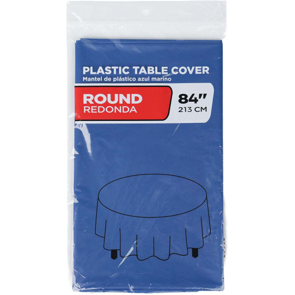84 In. Navy Round Plastic Table Cover WM00976855