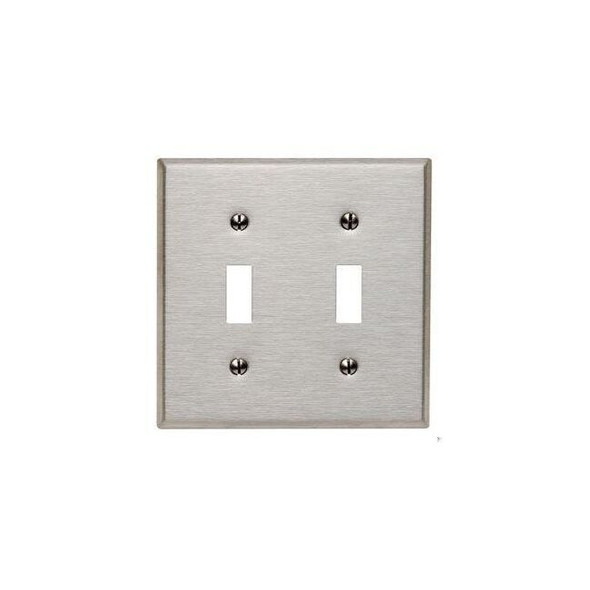 Toggle Switch Wall Plate, Number of Gangs: 2 Stainless Steel, Silver