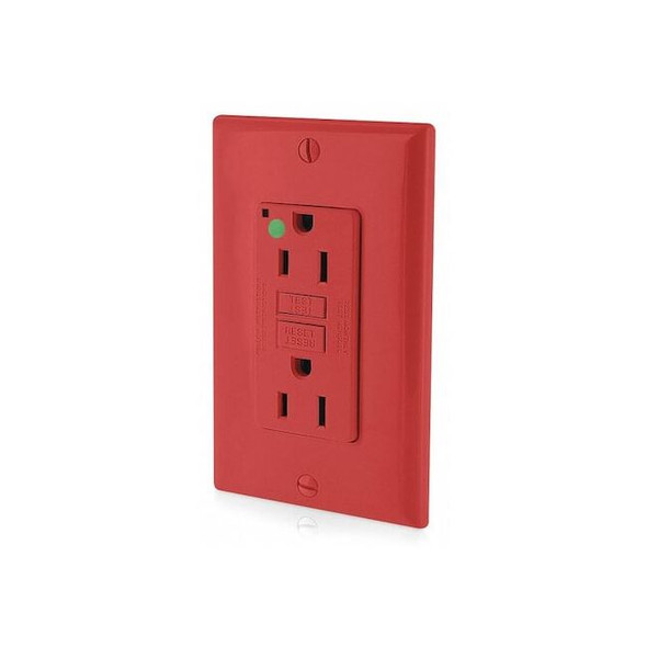 Leviton GFIRcptcl,15A,125VAC,Rd,Polycarbonate GFNT1-HGR