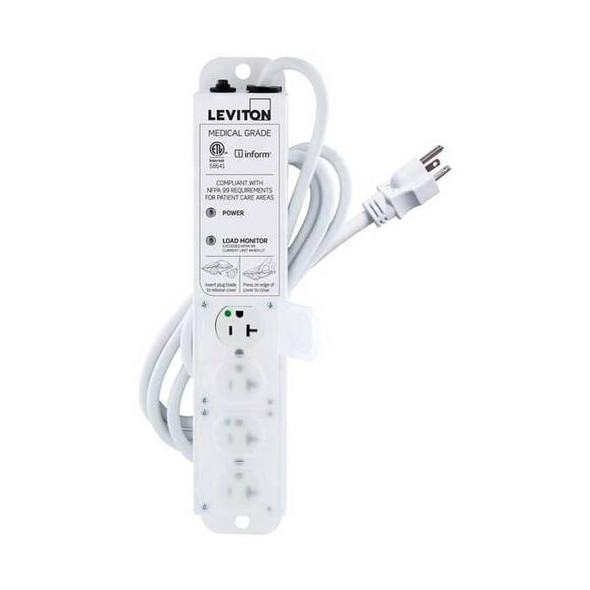 Leviton Outlet Strip, Medical Grade, 4 5-20R, 5-20P, 7 ft., White 53C4M-2N7