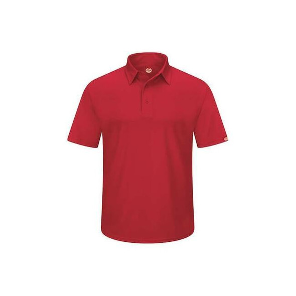 Men's Short Sleeve Polo, Polyester, Button, 2 Pocket(s), Red, 2XL