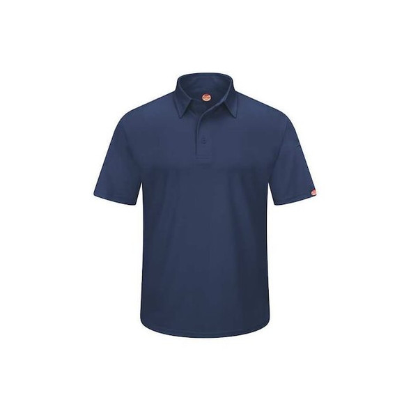 Men's Short Sleeve Polo, Polyester, Button, 2 Pocket(s), Navy, XL