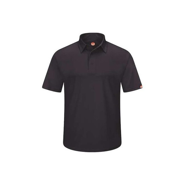 Men's Short Sleeve Polo, Polyester, Button, 2 Pocket(s), Black, M
