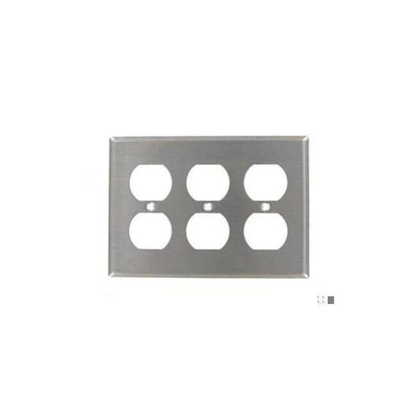 Receptacle Wall Plate, Number of Gangs: 3 Stainless Steel, Silver