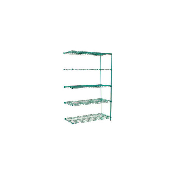Nexel 5 Shelf Poly-Green Wire Shelving Unit Add On 60""W x 14""D x 86""H