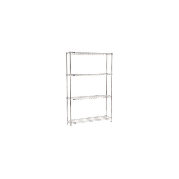 Nexel 4 Shelf Chrome Wire Shelving Unit Starter 48""W x 12""D x 96""H