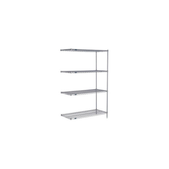 Nexel 4 Shelf Nexelate Silver Epoxy Wire Shelving Unit Add On 72""W x 30""D x 86