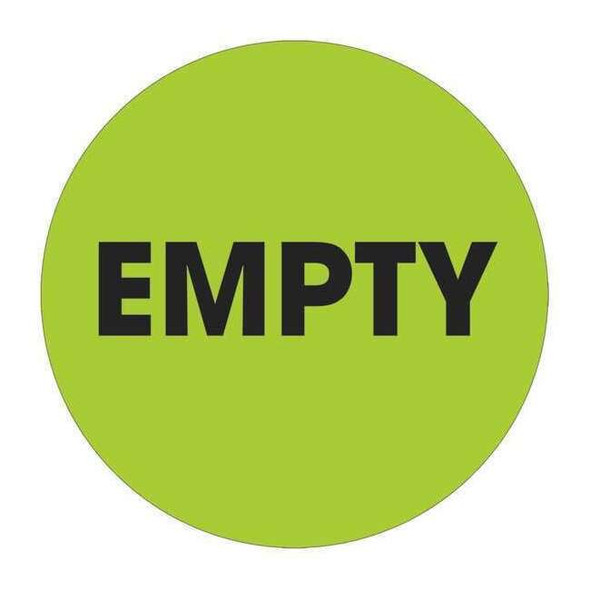 Tape Logic Labels, "Empty", 2" Circle, Fluorescent Green, 500/Roll DL1253