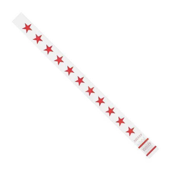 Tyvek Wristbands, 3/4" x 10", Stars, Red/White, PK500 WR104