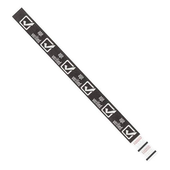 Tyvek Tyvek Wristbands, 3/4" x 10", White "Age Verified", PK500 WR102WH