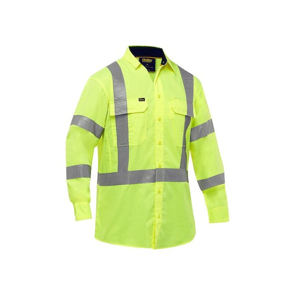 Hi-Vis Long Sleeve Button Front Shirt, 3, R, Cotton, Polyester, Yellow, XL