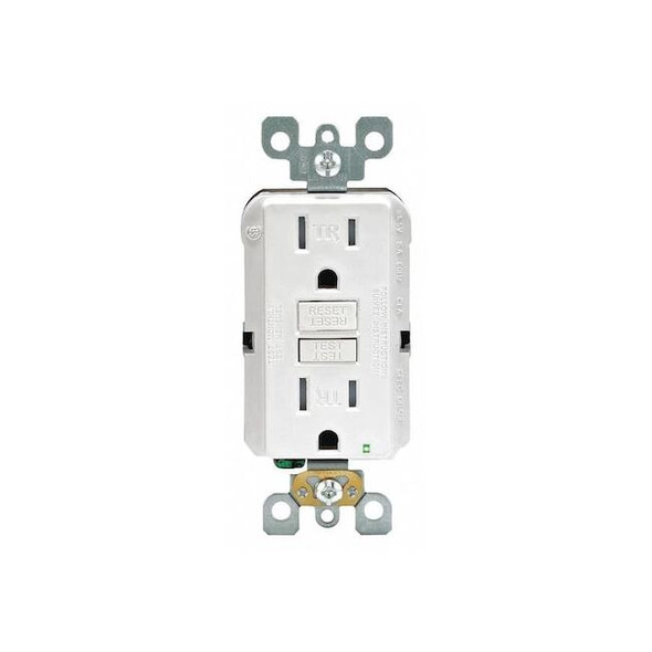 Leviton GFIRcptcl,15A,125VAC,Wht,Polycarbonate GFTR1-W