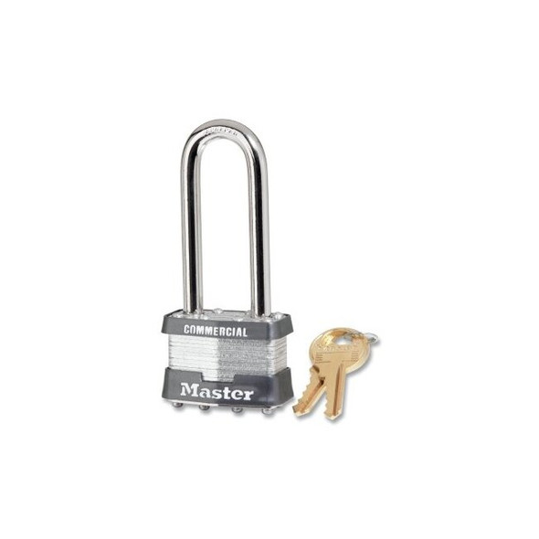 No. 1 Laminated Steel Padlock, 5/16 in dia, 3/4 in W x 2-1/2 in H Shackle, Silver/Gray, Keyed Different, Keyed Varies