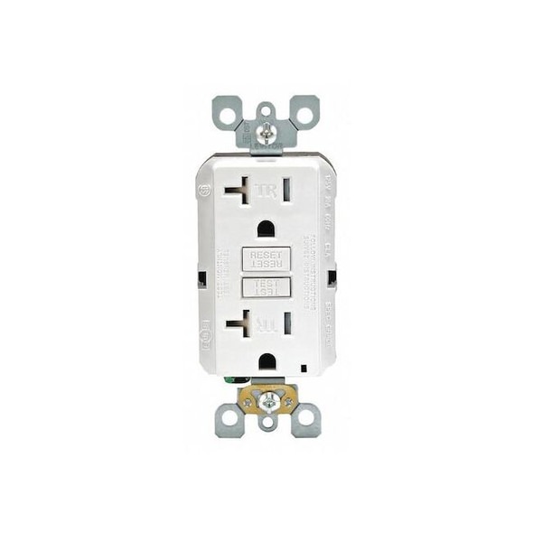 Leviton GFIRcptcl,20A,125VAC,Wht,Polycarbonate GFTR2-W