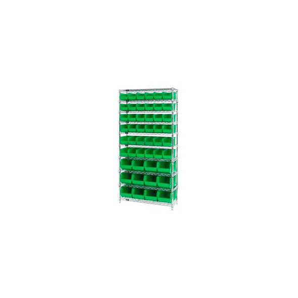 Global Industrial Chrome Wire Shelving With 48 Giant Plastic Stacking Bins Green