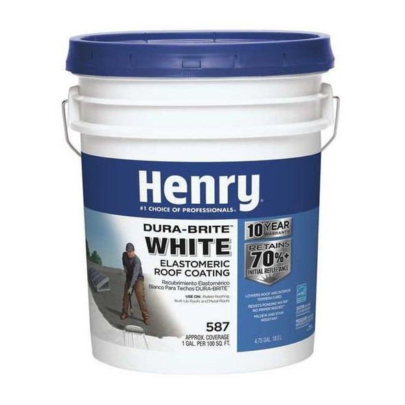 Henry Elastomeric Roof Coating, 4.75 gal, Pail, White HE587372