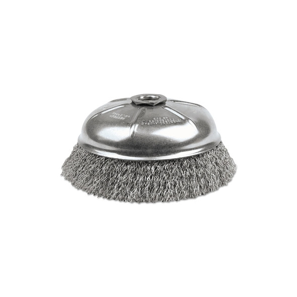 Crimped Wire Cup Brush, 6 in dia, 5/8-11 UNC Arbor, 0.02 in Stainless Steel Wire