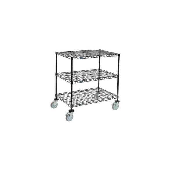 Nexel 3 Shelf Shelf Cart Black Epoxy 60""W x 30""D x 40""H Poly Casters 4 Swivel