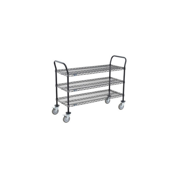 Nexel 3 Shelf Utility Cart Black Epoxy 36""W x 14""D x 39""H Poly Casters 4 Swiv