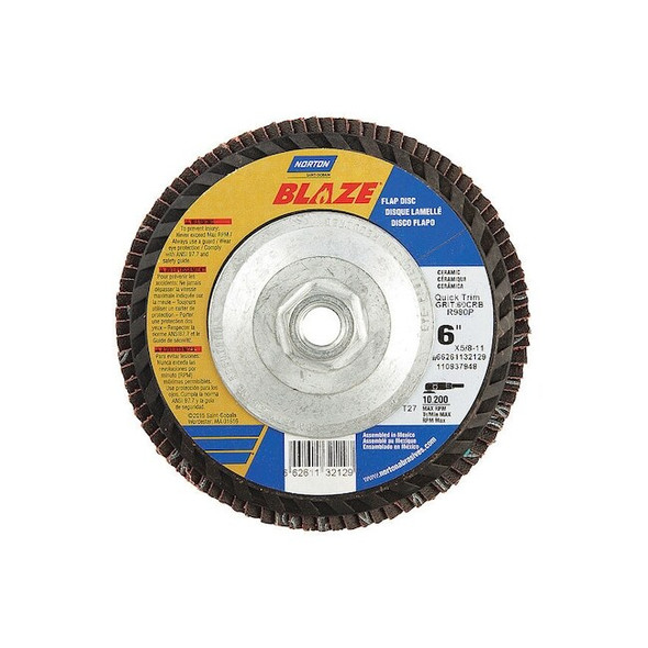 Norton Abrasives Flap Disc,Medium,80 Grit,6" dia. 66261132130 Pack of 10