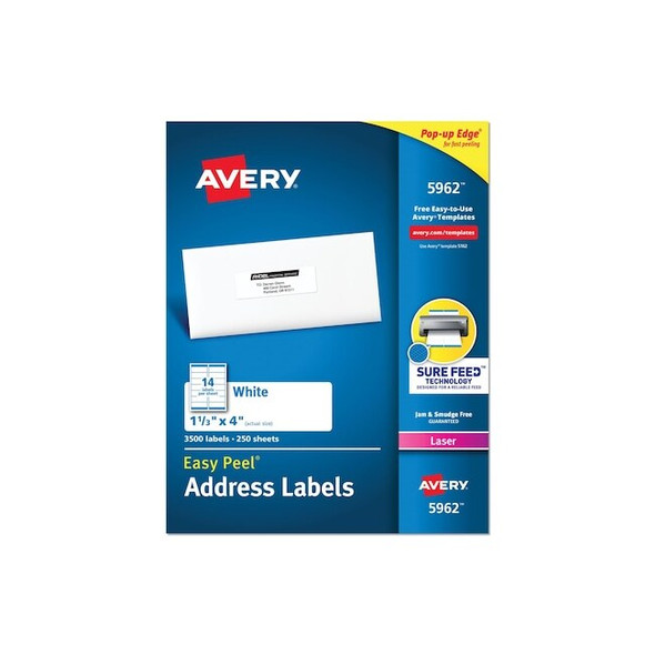 Avery Dennison Address Labels,1-1/3x4,14/Sh,PK3500 5962