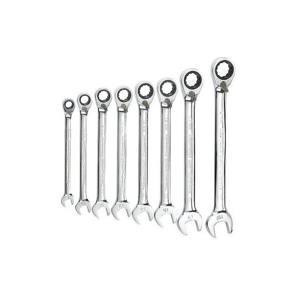 8 Piece 72-Tooth 12 Point Reversible Ratcheting Combination Metric Wrench Set