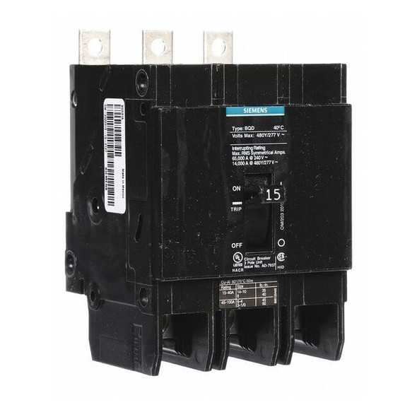 Miniature Circuit Breaker, BQD Series, 15A, 3 Pole, 480V AC, 14kA at 480V AC
